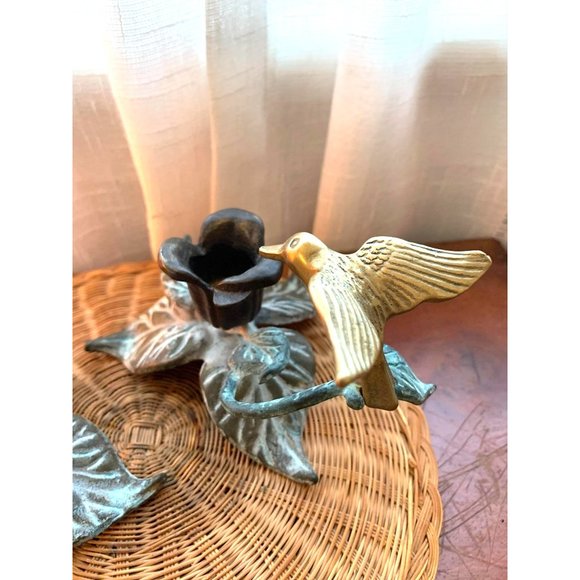 Brass Humming Bird Taper Candle holders Set Vintage Art Nouveau - Picture 5 of 13